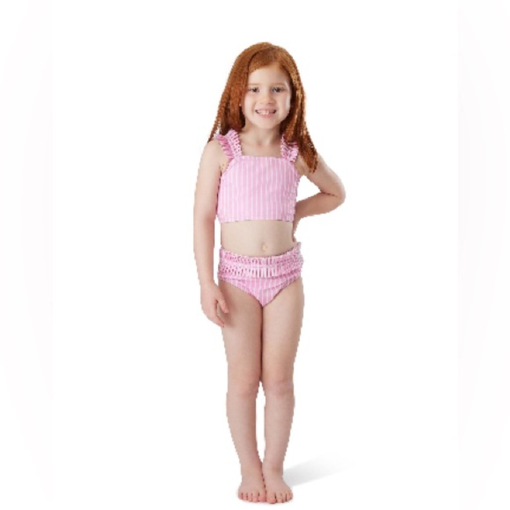 Habitual Kids Striped, Pleated Trim. 2 Piece Swim. Size 6